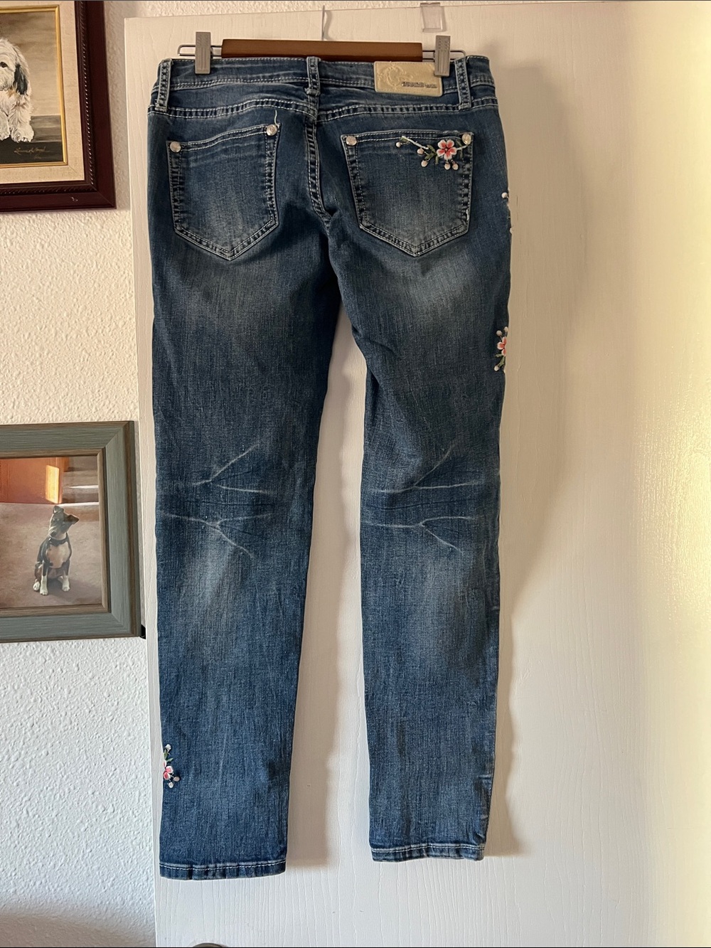 Grace Dark Blue Skinny Jeans with Pink Floral Embroidery - Picture 2 of 3